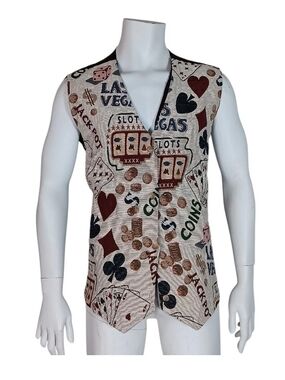 Men's Las Vegas Themed Casino Print Retro Vest -No Size